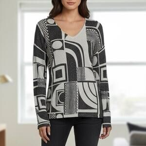 Pierri New York Metallic Black & Gray Abstract Sweater XL Art Deco Mod